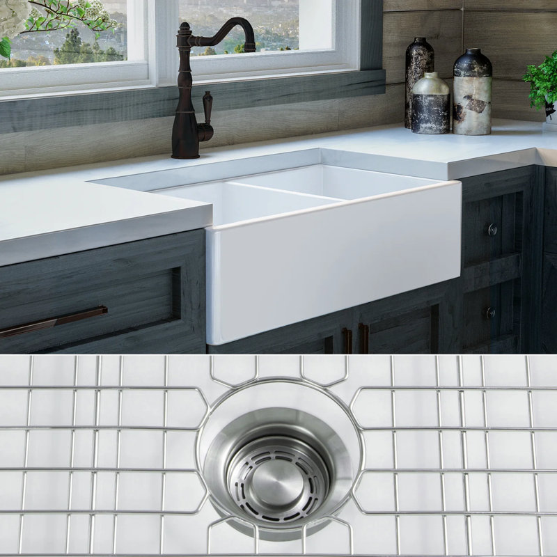 Évier de cuisine à double cuve avec crépine Luxury L 33 po x l 20 po, Accessoires en acier inoxydable