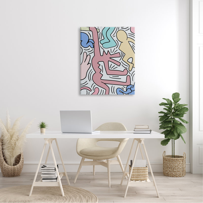Pop Pop Pastel People Squiggle Lines Design, Plaque murale, L 30 po x H 30 po