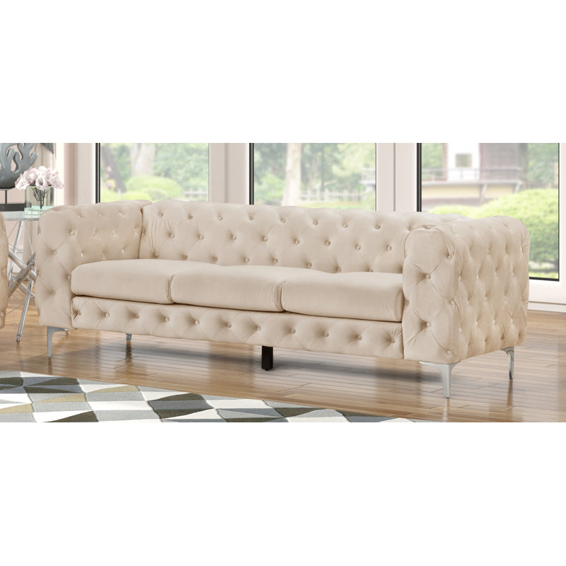 Bernie 85.5'' Velvet Sofa, Beige