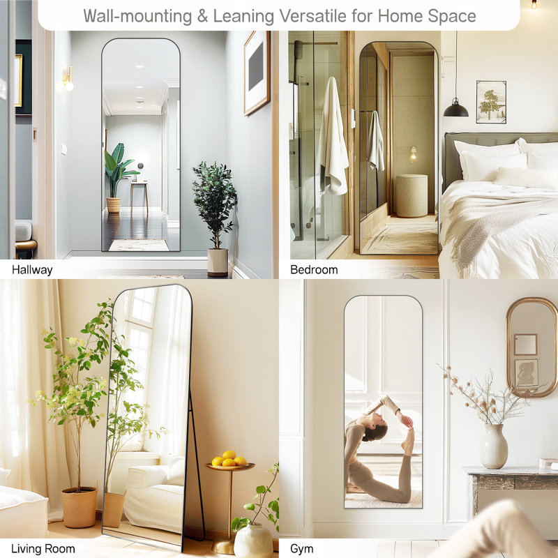 Miroir de plancher moderne pleine grandeur en verre trempé et cadre en alliage d'aluminium, 64 po x 21 po