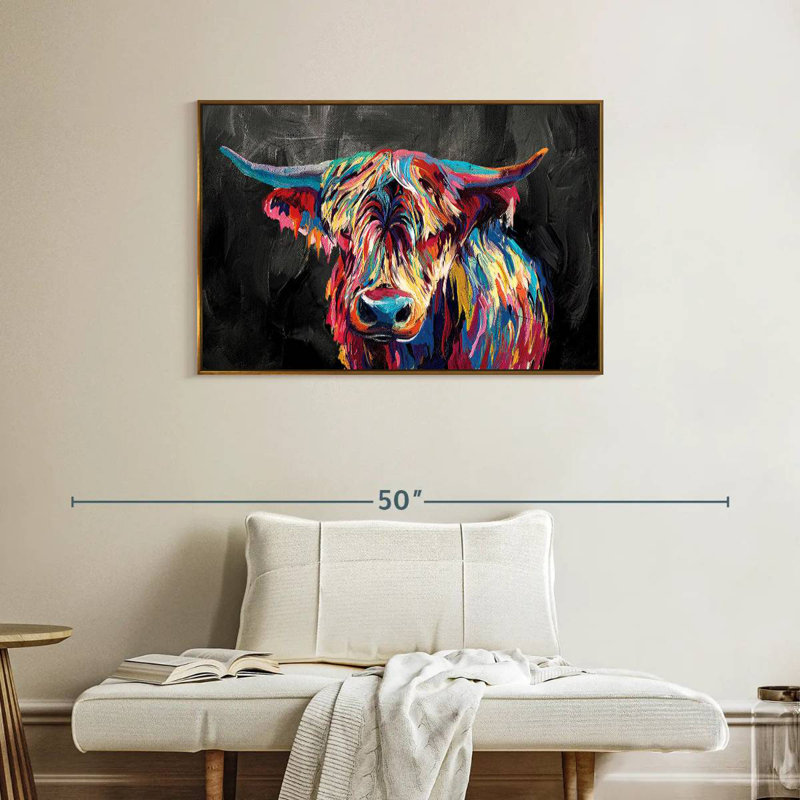 Vache Highland colorée, Cadre flottant doré, 37 po x 25 po