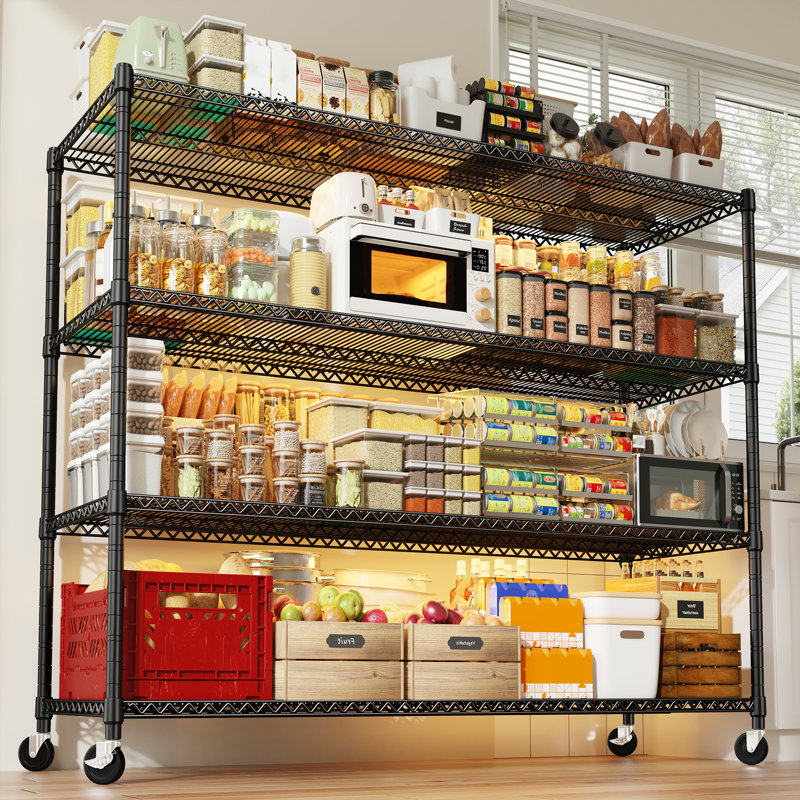 Étagère Shynar de l 60 po, tablettes de rangement robustes pour la cuisine, étagères de garage réglables