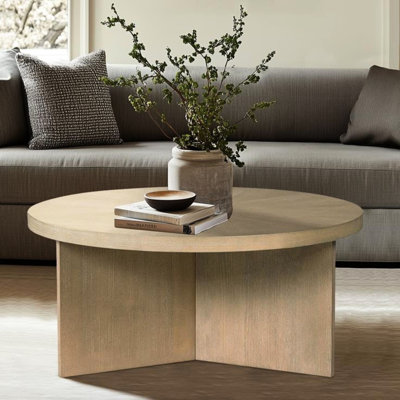 Table basse ronde en bois de grège récupéré, 36 po de profondeur, 16,5 po de hauteur, placage massif avec motif, facile à nettoyer, table à assembler, 36 po de diamètre, 16,5 po de hauteur, placage de bois, propre