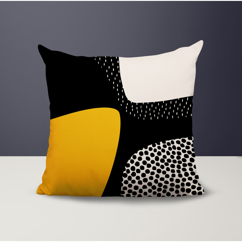 Coussin carré intérieur / extérieur pia, H 19 po x l 19 po, Jaune / noir / blanc cassé
