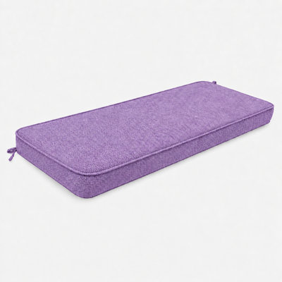 Coussin de banc sur mesure de 5 cm d'épaisseur pour intérieur et extérieur, avec revêtement imitation lin, mousse haute résilience, fond antidérapant et passepoil simple.