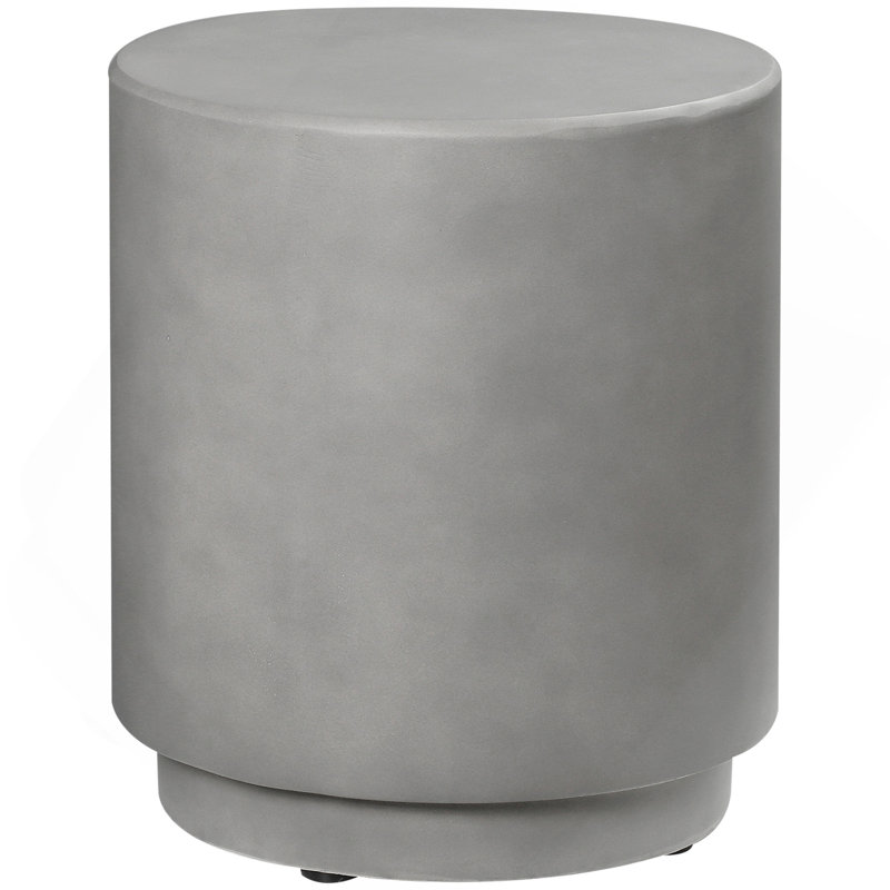 Round Side Table, Lightweight Accent Table With Concrete Finish, Nightstand With 4 Adjustable Feet For Indoor, Outdoor, Light Grey