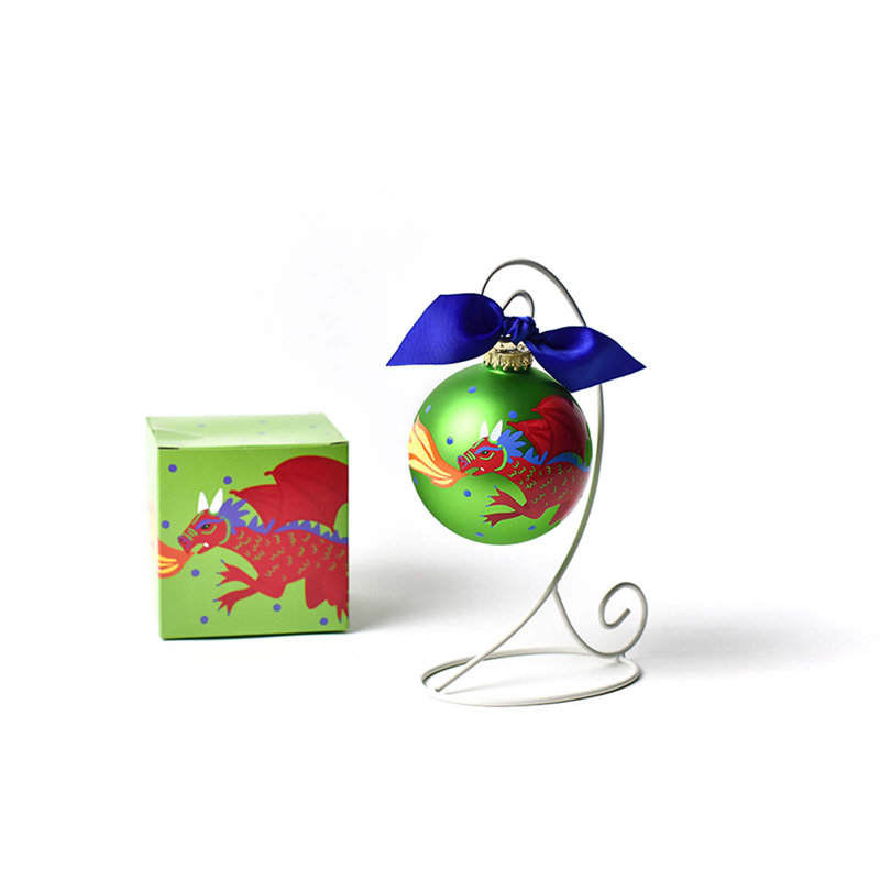 Ornement en verre dragon blanc avec support à ornements 100 mm Dragon