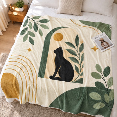 1 pièce de couverture en peluche à motif d'arche de chat noir - style bohème, design inspiré de la nature, confortable et chaleureux pour la chambre à coucher du salon, décoration décorative pour la maison, amants idéaux, utilisation polyvalente. Literie et articles de canapé