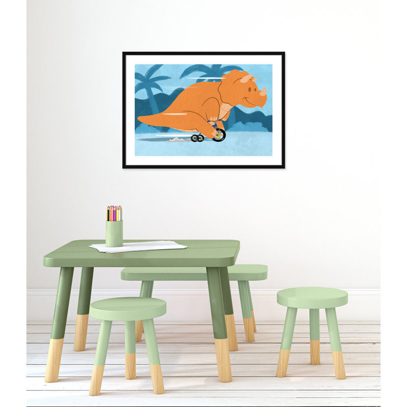 «Riding Dino 2», impression sur papier, H 24,5 po x l 34,5 po x P 1,18 po, Encadré de boîte noir