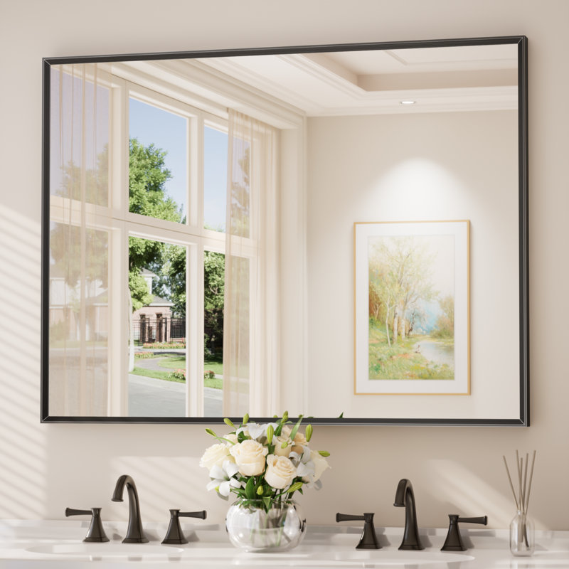 Aluminium Mirror, Matte Black, Rectangle, 121.9cm x 91.4cm