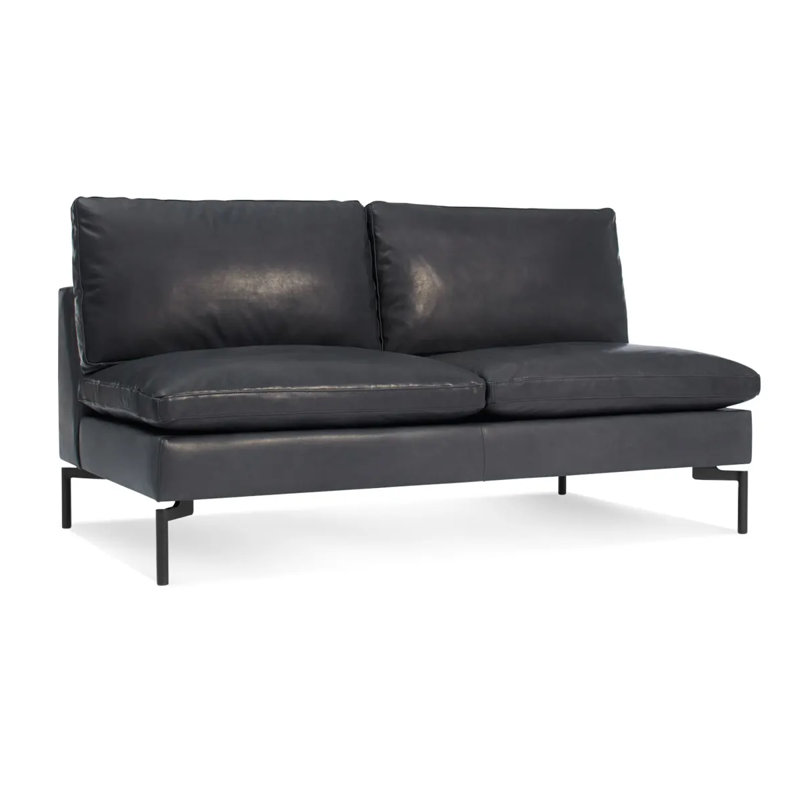 New Standard Loveseat, Granite Genuine Leather, Black