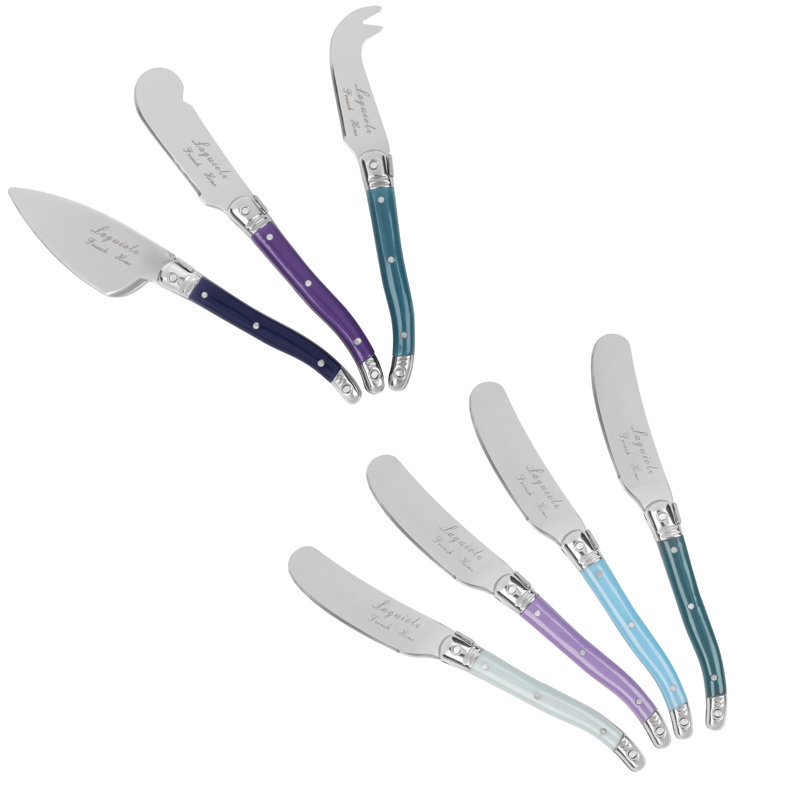 Couteaux à fromage et à tartiner Laguiole 7 pièces French Home - Rose prune, Bleu / sarcelle / mauve / vert