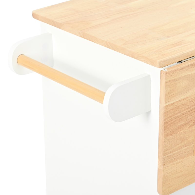 Îlot de cuisine blanc avec prise de courant, rallonge pliable et porte-bouteilles, rallonge de bouteille extensible -, Blanc