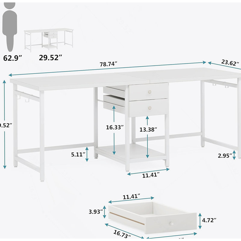 Double poste de travail, bureau d'ordinateur, bureau, Blanc