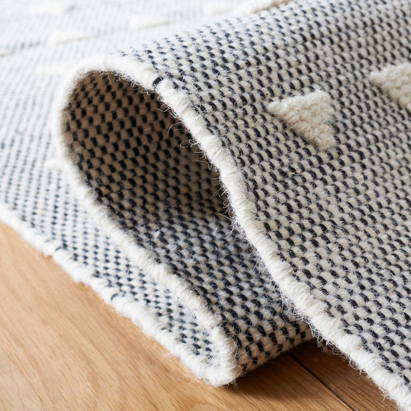 Morocco Flat Weave Wool/Cotton Moroccan Rug in Black/Ivory, Square 6'