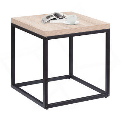 End Table Side Table,Square Wood And Metal Nightstand,Storage Small End Table, For Living Room Bedroom, Natural Oak