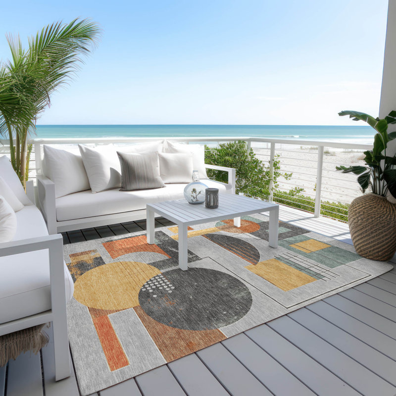 Tapis gris intérieur / extérieur lavable à la machine Cinead ACN1695, Rectangle 10 pi x 14 pi