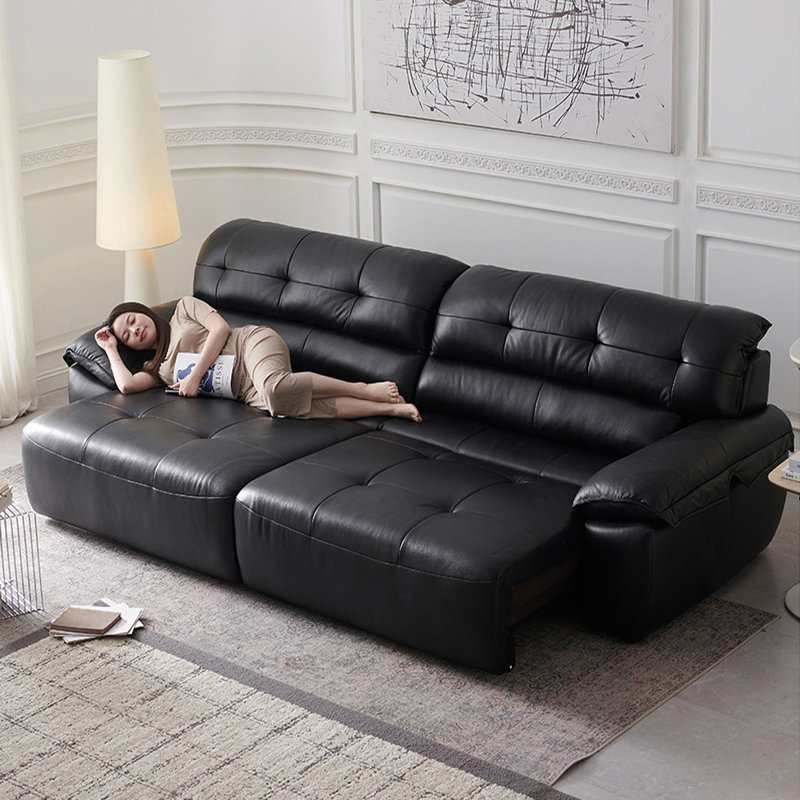 Canapé modulaire noir en similicuir, L 88,98 po