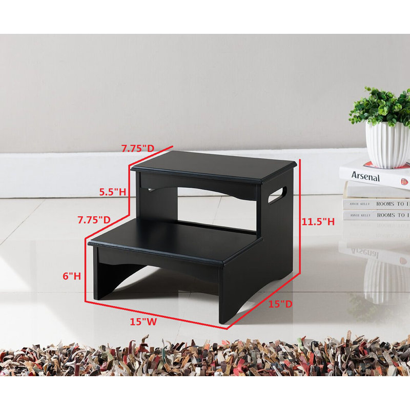 Black Wooden 2-Step Stool with Sleek Design