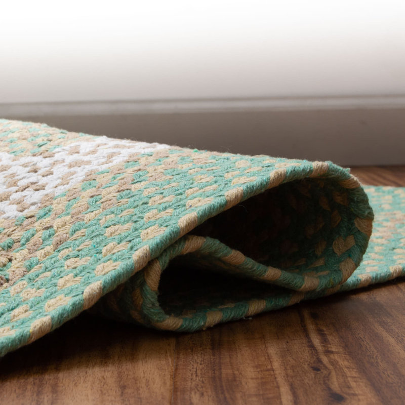 Waterbury Farmhouse Handmade Braided Green Area Rug, Rectangle 2' x 3'
