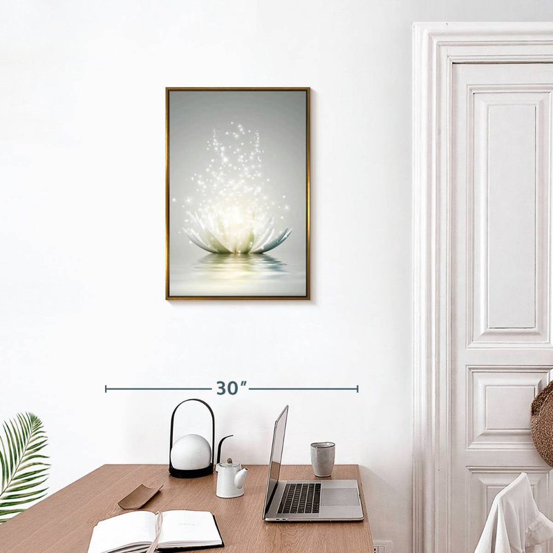 Lotus scintillant, Cadre flottant doré, 17 po x 25 po