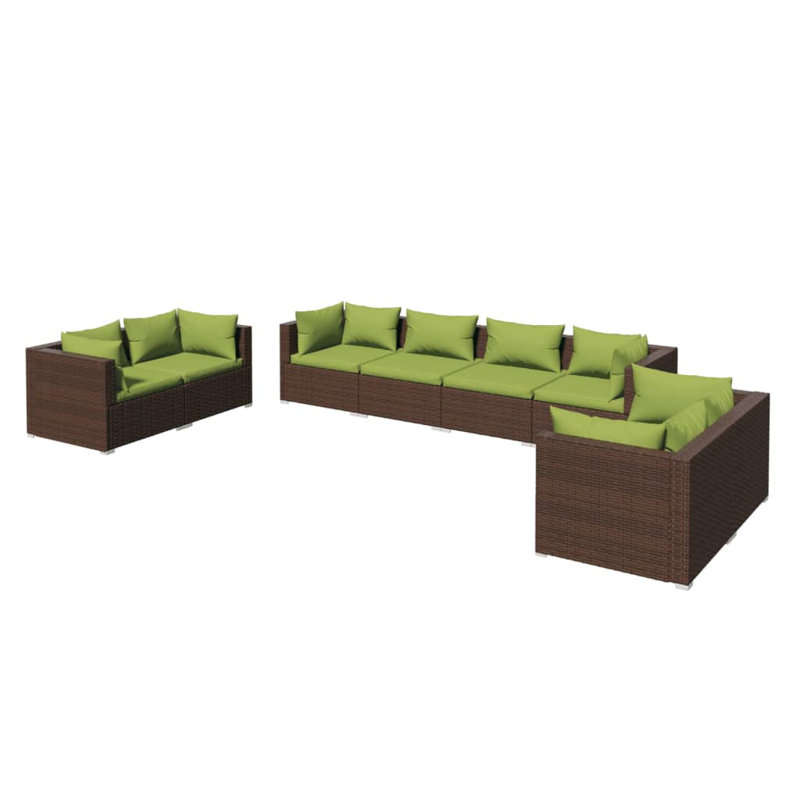 8 Piece Lounge Sofa Seating Group, Green, Brown