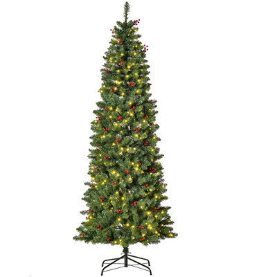 HOMCOM Prelit Pencil Christmas Tree w/ LED Light Berry Xmas Decoration