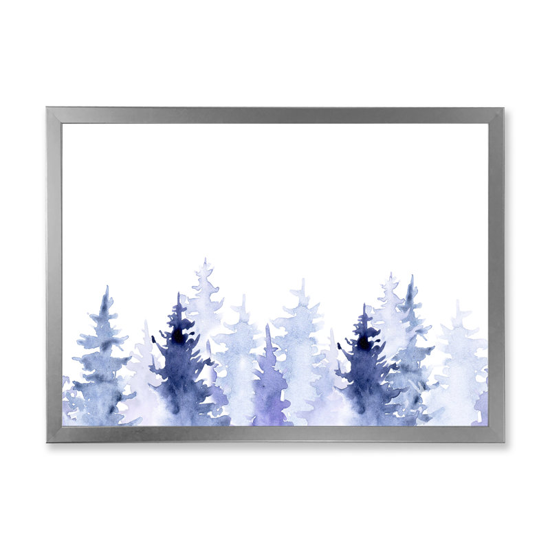 Dessin bleu de la forêt - peinture sur toile, H 24 po x l 32 po, Toile argentée avec cadre d'angle fermé
