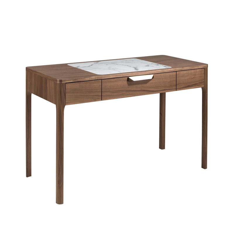 Walnut dressing table with marble-look glass top