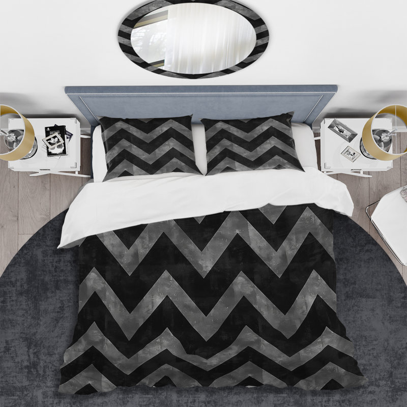 Ensemble de housse de couette noir à chevrons Flow III - Chevron, Housse de couette très grand + 2 taies décorativ