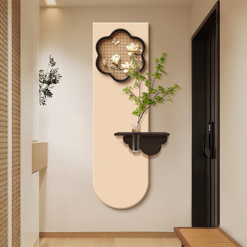 Art mural crémeux floral en grès avec tablette flottante - Décoration hydroponique de vestibule