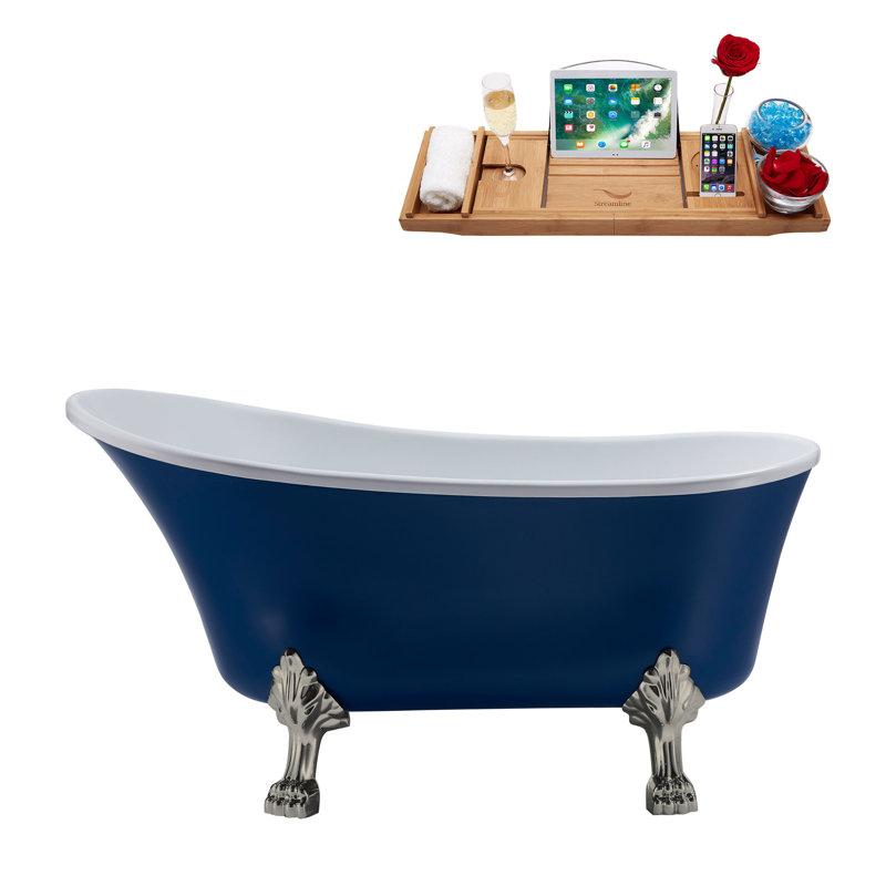 55.1'' x 26.8'' Soaking Acrylic Bathtub, Brushed Nickel, Brushed Nickel