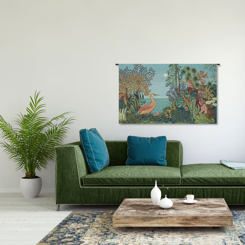 Paysage Heron Lac Foret European Tapestry Wall Hanging
