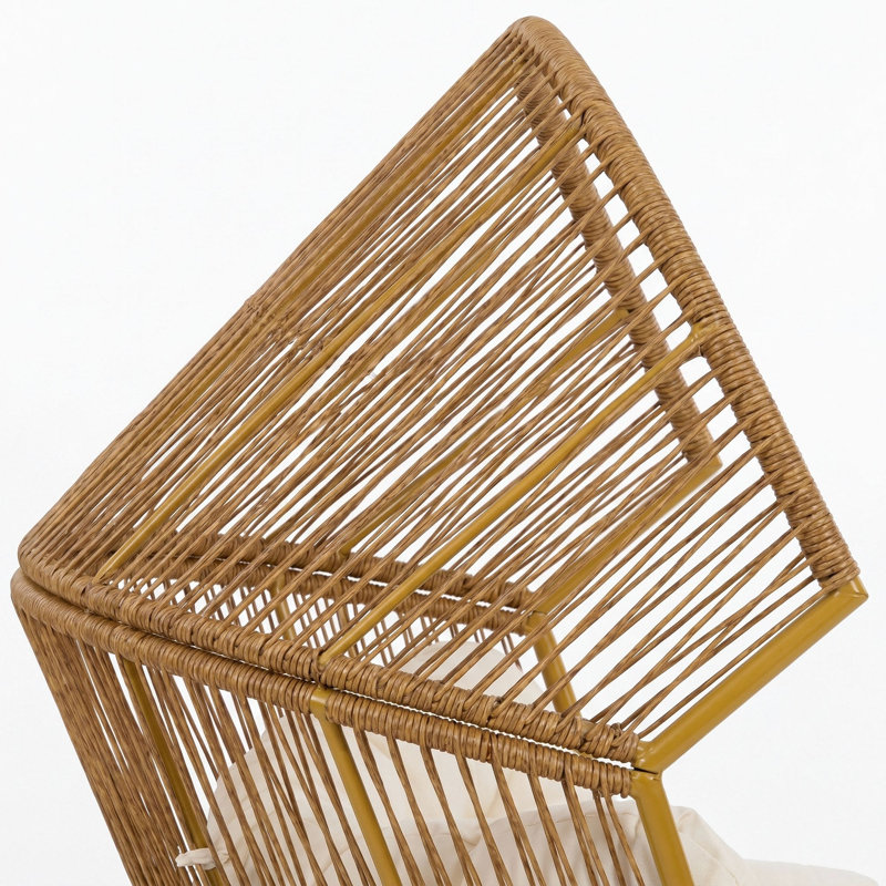 Outdoor & Indoor Wicker Egg Chair With Thick Cushion, Beige, Natural/Gold