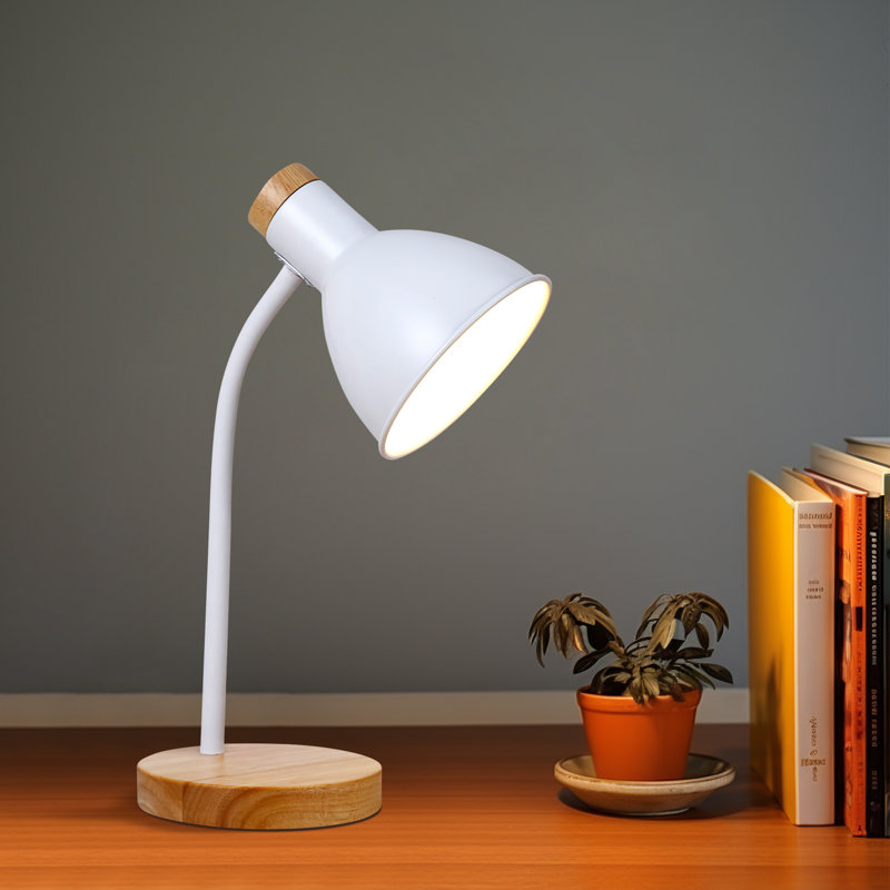 Lampe de bureau en bois massif Zishe, Blanc
