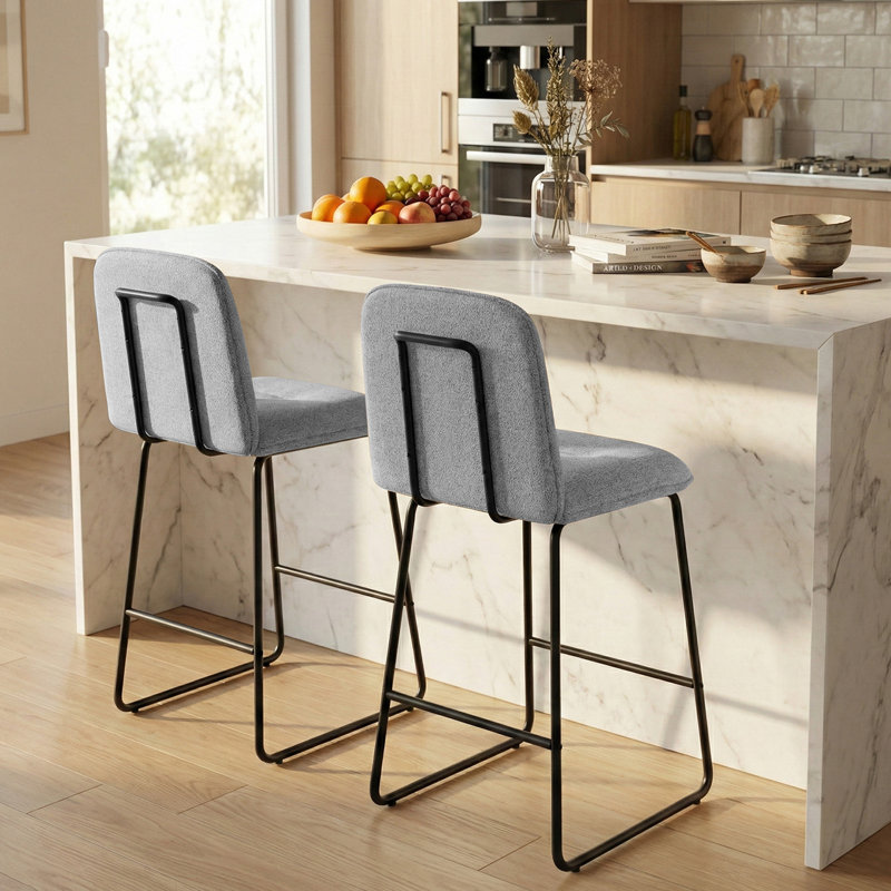 Tabouret de bar moderne avec pieds en métal, Gris, 2