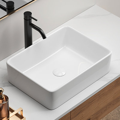 White Rectangle Ceramic Above Counter Bathroom Vessel Sink, 19 Inch, Graceful And Generous Design, Easy To Clean, Molded Foam Protection Elegant Appearance,