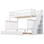 Lit superposé simple au-dessus d'un lit double avec lit gigogne et escalier en blanc - Escalier en matériau de construction-1456837603-1456837604