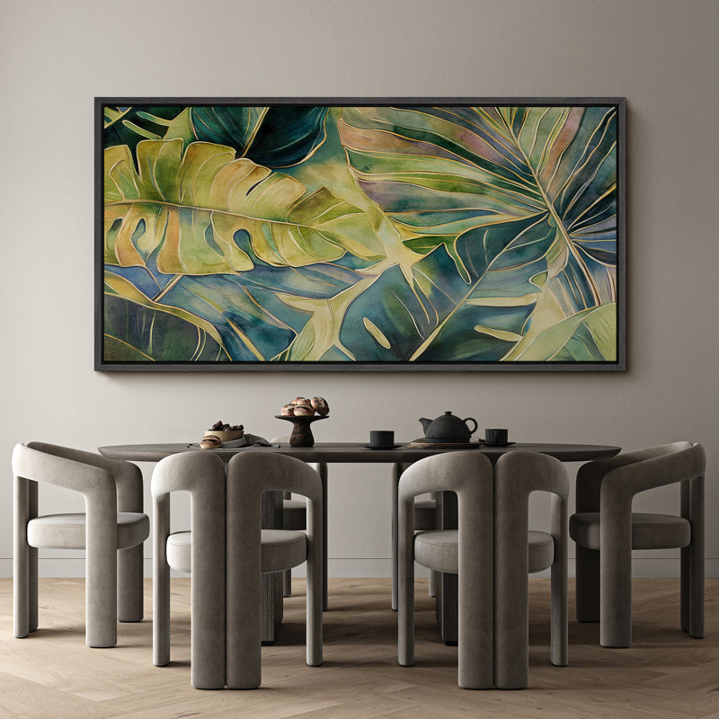 «Blueish Green Tropical Leaves», art mural, impression numérique sur toile, art numérique, H 30 po x l 60 po
