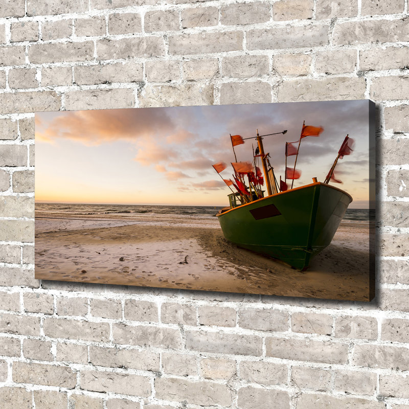 Fishing Boat Beach - No Frame Print on Canvas
