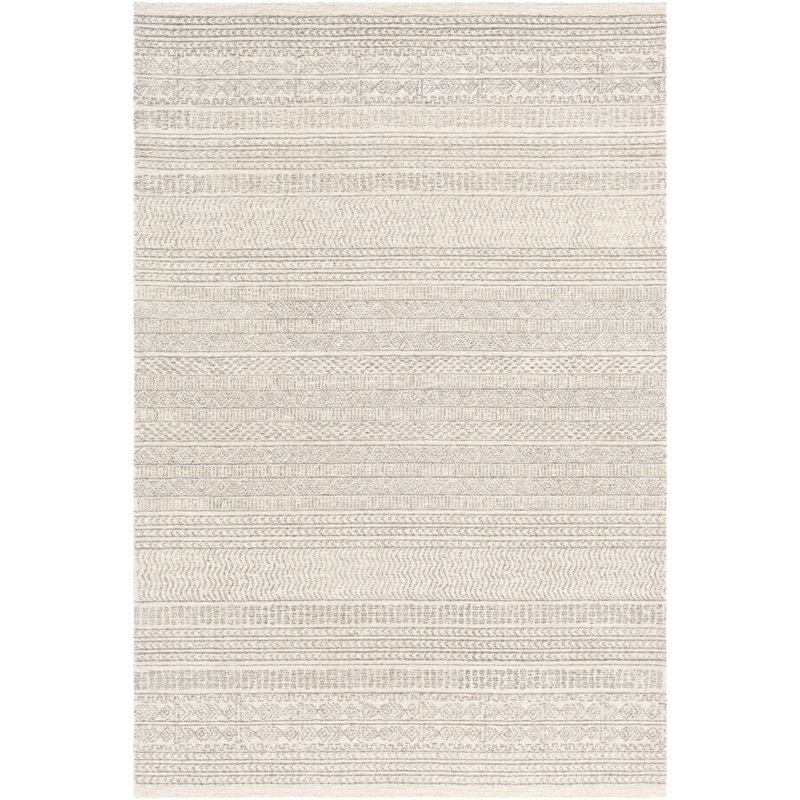 Lansing Geometric Hand-Tufted Wool Gray/Cream Area Rug, Rectangle 2' x 3'