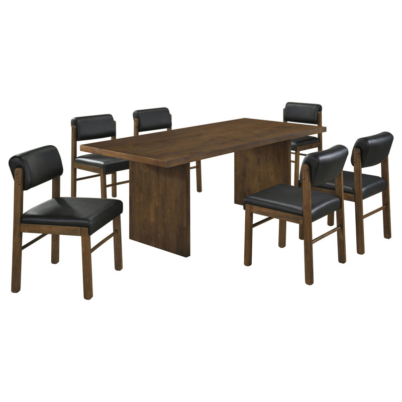 Ensemble de salle à manger rectangulaire 7 pièces Vinga, Black/Walnut, Walnut
