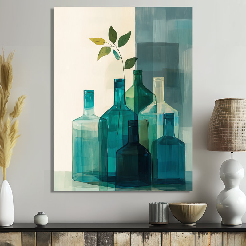 Vases en verre émeraude - Décoration murale en métal de nature morte, H 32 po x l 24 po