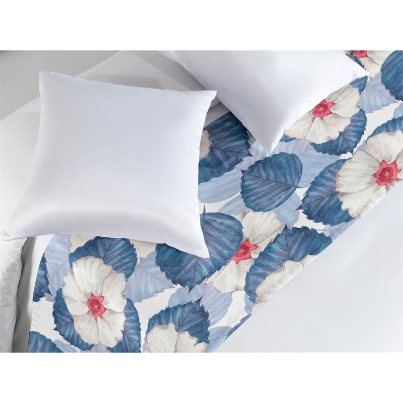 Ambesonne Spring Floral Bed Scarf Runner Art Botanical Flowers Sea Blue Eggshell, King