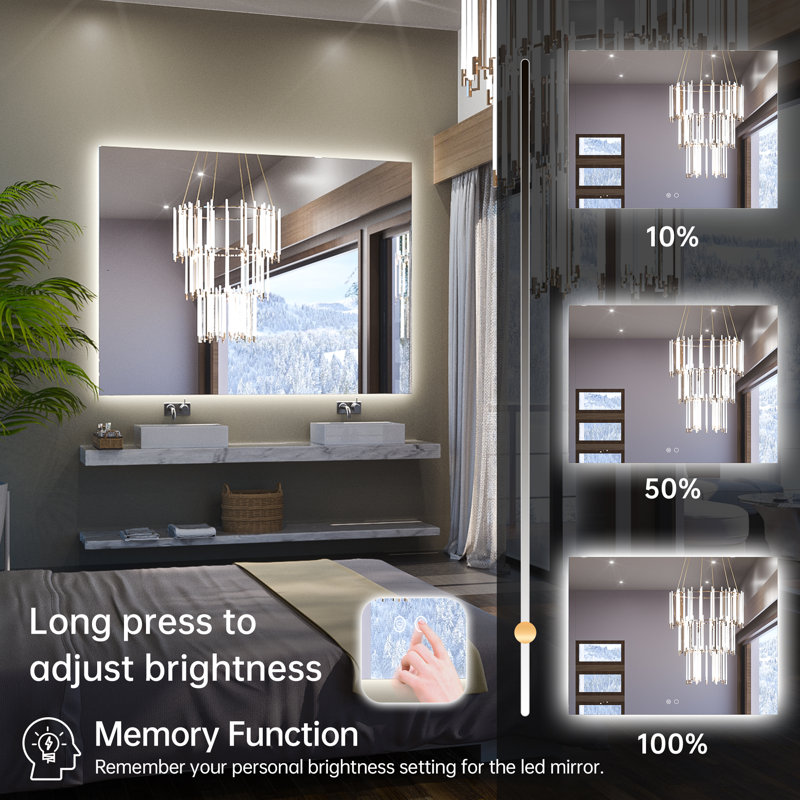 Chrisna LED Backlit Frameless Lighted Bathroom Vanity Mirror Wall Mirror 3 Color Adjust Dimmable Anti Fog, 36" x 48"