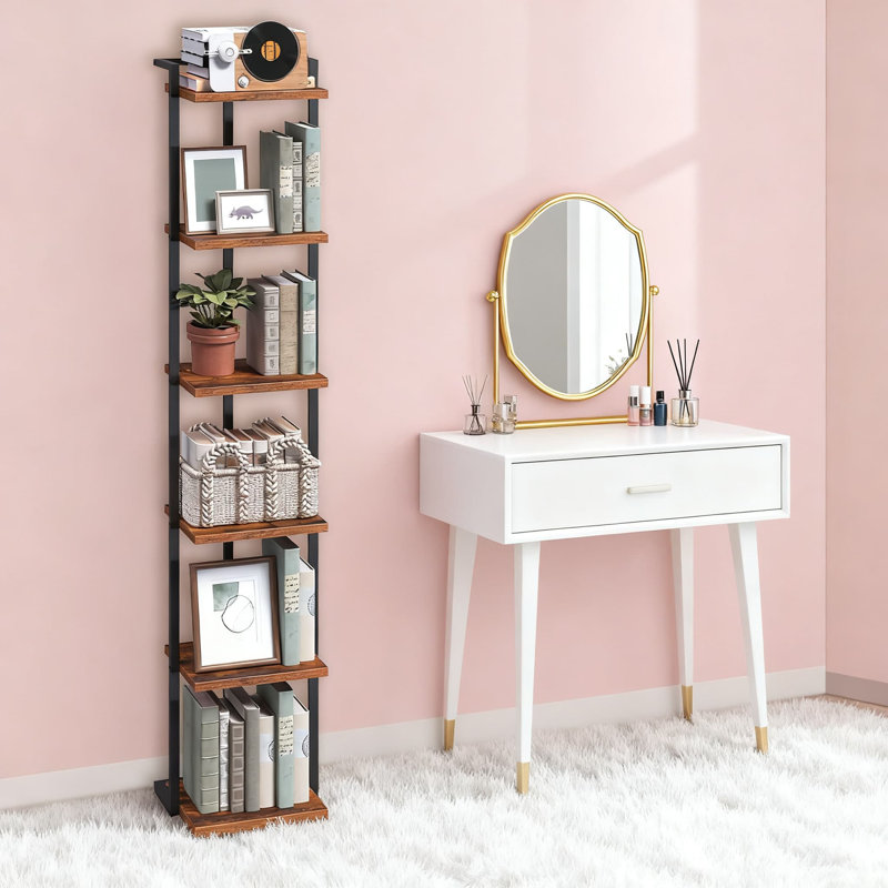 6-Tier Bookshelf For Small Spaces, Tall Narrow Bookcase With Anti-Tip Kits, Open Storage Display Shelf For Living Room, Study, Office, And Bedroom Organization