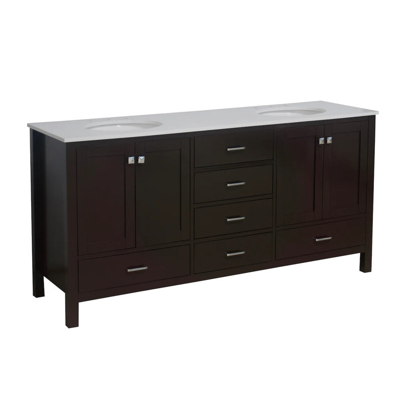 Claudett 72'' Double Bathroom Vanity with Top, Chocolate, Engineered White