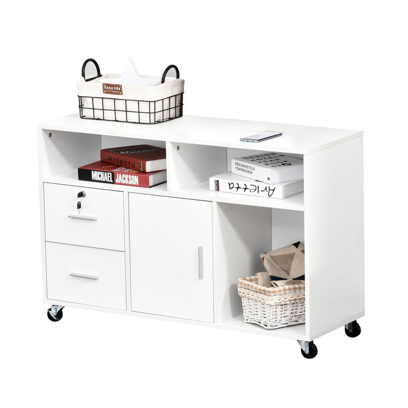 Imprimante bureau à domicile bureau mobile organisateur de bureau avec roulettes, 2 casiers verrouillables et tiroir, blanc