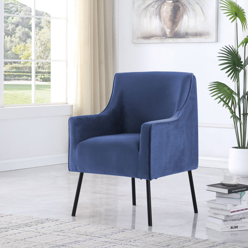 Chaise avec accoudoirs moderne, Velours bleu marine