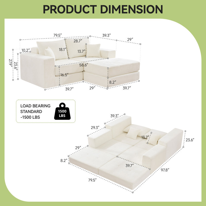 6-Piece Modular Cloud Sofa, Beige